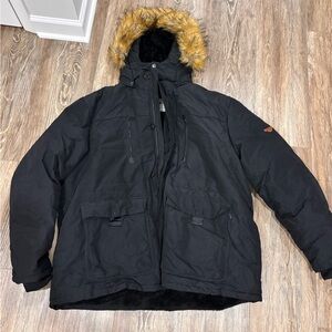 Men's Black Winter Parka with Faux Fur Hood